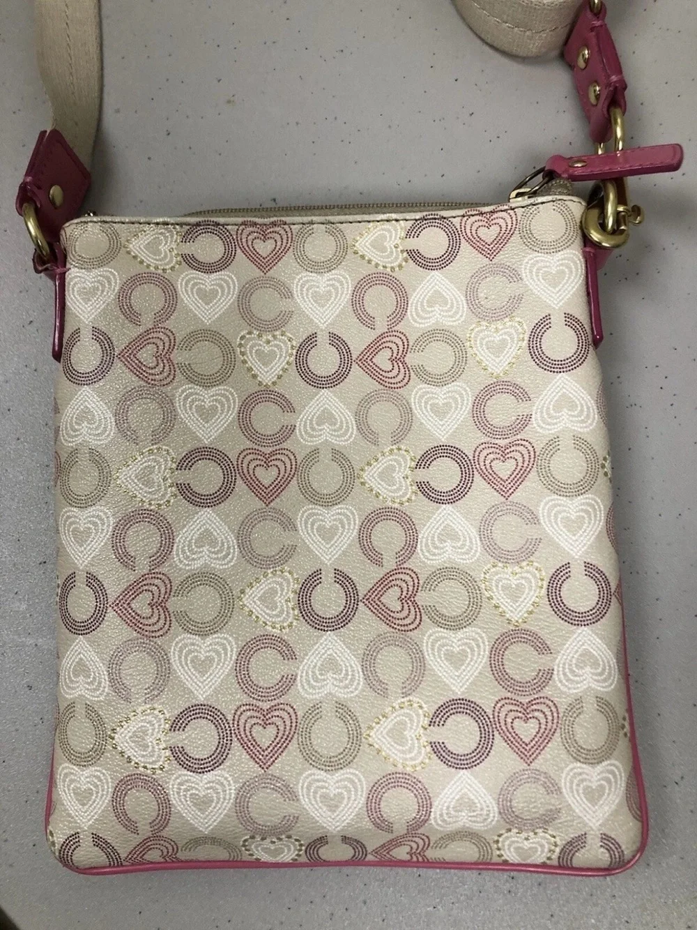 Y2K Coach Signature Logo Pink Hearts Crossbody Shoulder Bag Purse